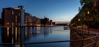 The inner harbor of Duisburg in evening light
