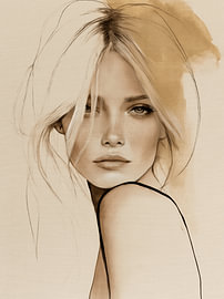Soft Gaze | Vrouwelijk portret in beige en zandtinten van Carla Van Iersel