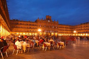 Plaza Mayor avec l'hôtel de ville au crépuscule, Salamanque, Castille et Léon, Castille et Léon, Esp