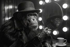 Chimpanzé stylé Avec chapeau haut de forme et cigarette de style rétro sur Poster Art Shop