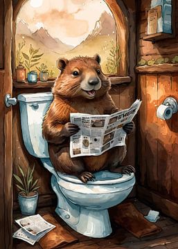 Bever leest krant in toilet van MIROKKU