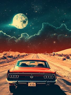 muscle car in mars met maan ruimte wereld aarde van novac dolazy