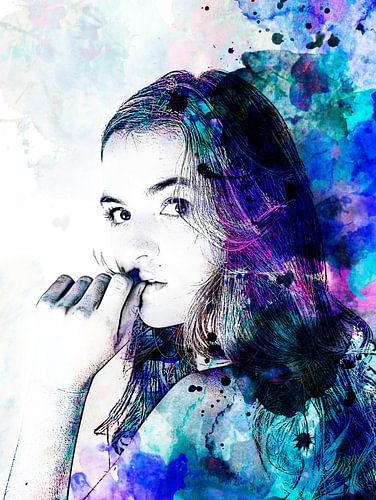 Art Photo Numérique - Portrait de femme à l'aquarelle / visage / yeux / lèvres / abstrait / couleur 