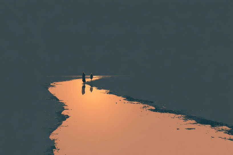 Landschap Reflectiepad in Gouden Stilte van Eva Lee