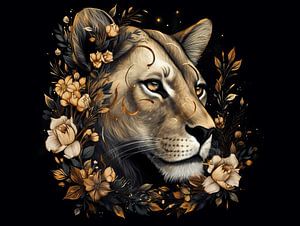 Löwe in einer goldenen Blüte