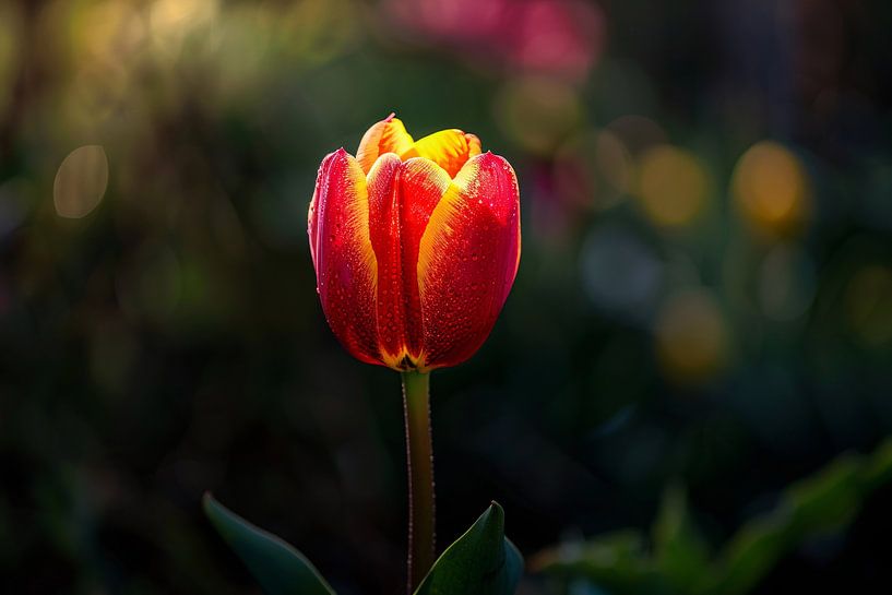 Close-up van tulp met dauwdruppels van Art & Soul Creations
