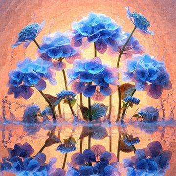Blue flowers - water poetry by Sabine Wagner