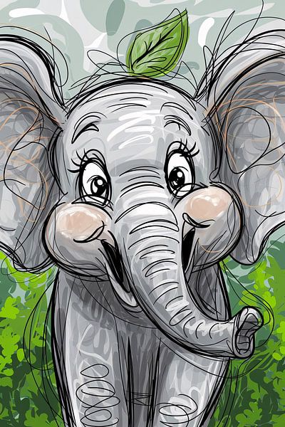 Cheerful elephant with leaves by Art & Soul Creations