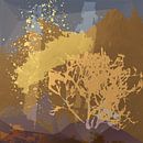 Modern abstract botanisch. Planten en vormen in goud, oker, paars en blauw van Dina Dankers thumbnail