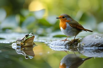 Robin & frog by Skyfall