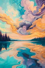 Colourful landscape by the lake by Poster Art Shop
