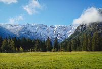 Snow-covered mountains and blue sky at the Achensee in Tirol