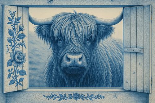 Hooglander in Delfts Blauw Raam