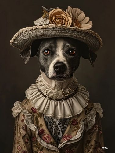 hond in victoriaanse kleding