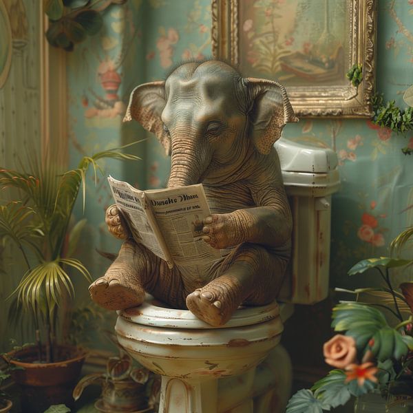 Weiser Elefant Liest Zeitung Auf Toilette - Witziges Poster von Poster Art Shop