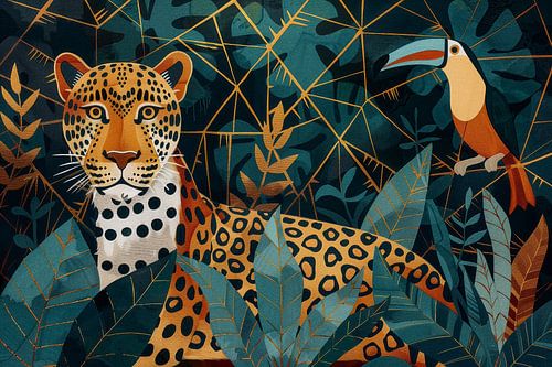 Jaguar and toucan in the forest by Whale & Sons