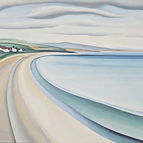 Uitgestrekte kust met dorpje