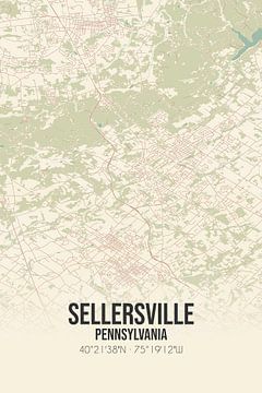 Vintage landkaart van Sellersville (Pennsylvania), USA. van MijnStadsPoster
