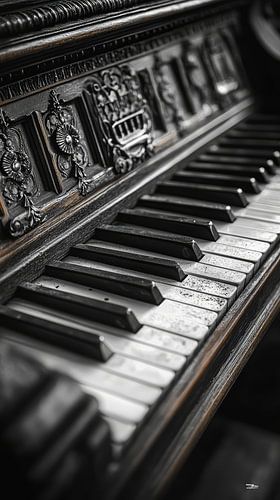 Muziekinstrument in zwart-wit