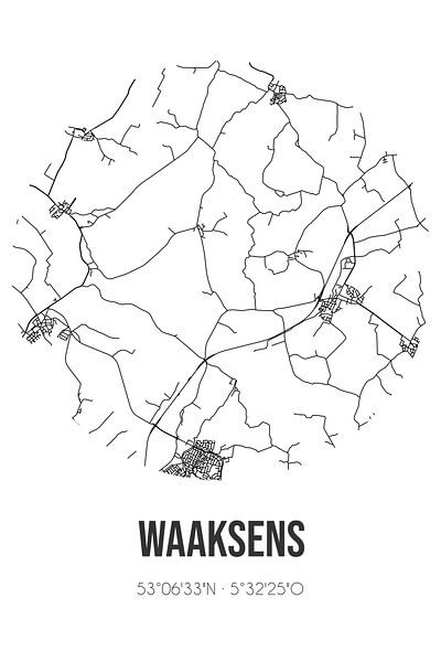 Waaksens (Fryslan) | Map | Black and white by Prints of Place