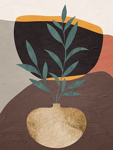 Organische Abstrakte Gold Kunst In Erdtönen Minimalistische