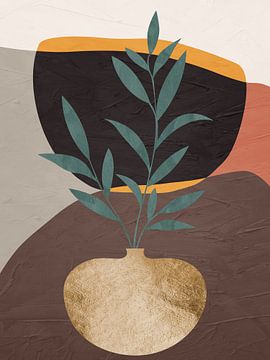 Organische Abstrakte Gold Kunst In Erdtönen Minimalistische