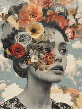 Vintage portret van een vrouw met bloemen van Studio Allee