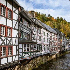 Half-timbered houses in Monschau in the Eifel in autumn by Dieter Ludorf