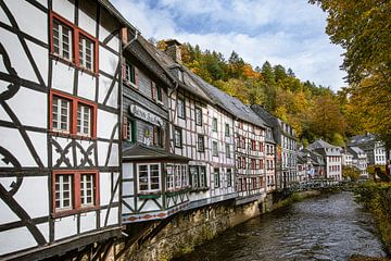 Half-timbered houses in Monschau in the Eifel in autumn by Dieter Ludorf