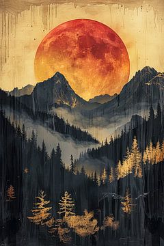 lune rouge sur les montagnes sur haroulita