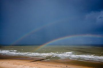 Dubbele regenboog aan de Belgische kust van Part of the vision