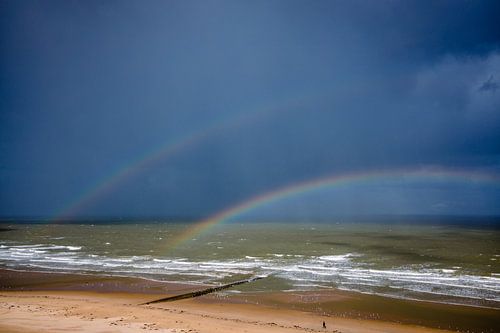 Dubbele regenboog aan de Belgische kust