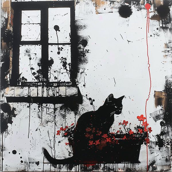 Street-Art Katze Fenster Blumen Silhouette urban Graffiti von gm_designs