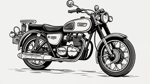 Retro-Motorrad Zeichnung, Bleistift Zeichnung Vintage.