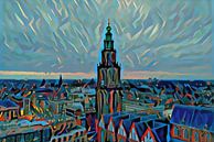 Schilderij vanaf Groninger Forum: Skyline van Groningen met de Martinitoren van Slimme Kunst.nl thumbnail