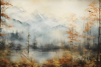 Modern and abstract mountain landscape