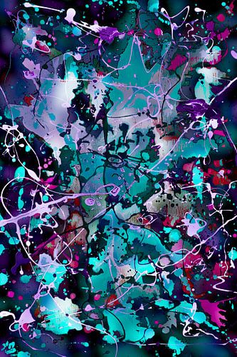 Modern, Abstract Digitaal Kunstwerk in Blauw, Paars en Zwart