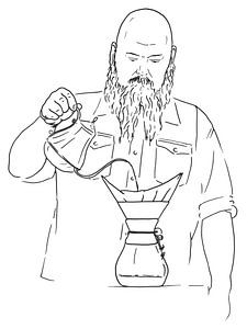 Die robuste "langsame Kaffeemaschine" (line art Strichzeichnung Küche Porträt zäher Mann m von Natalie Bruns