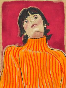 Illustrative female portrait in orange and pink.