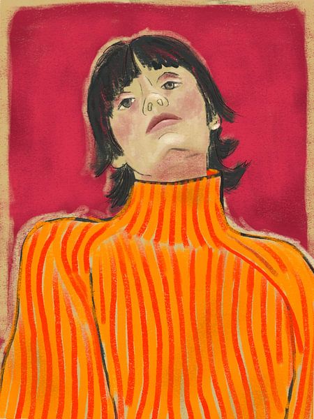 Illustrative female portrait in orange and pink. by Hella Maas