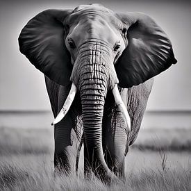Éléphant Majestueux en Noir et Blanc – Portrait Puissant aux Textures Profondes sur DesignByDessie
