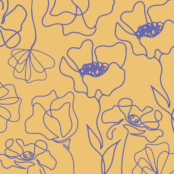 Scandinavian floral market purple on light ocher by Mad Dog Art