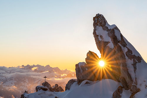 Sunset behind rocks on Stockhorn