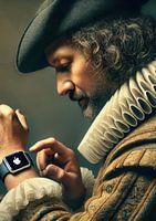 Rembrandt kijkt naar zijn Apple Watch