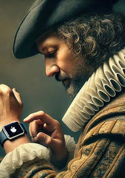 Rembrandt kijkt naar zijn Apple Watch