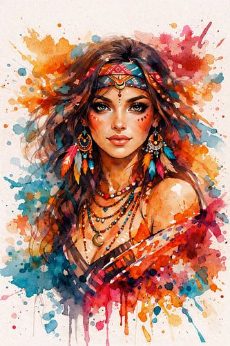 Portrait tribal « Éclaboussures d'aquarelle »