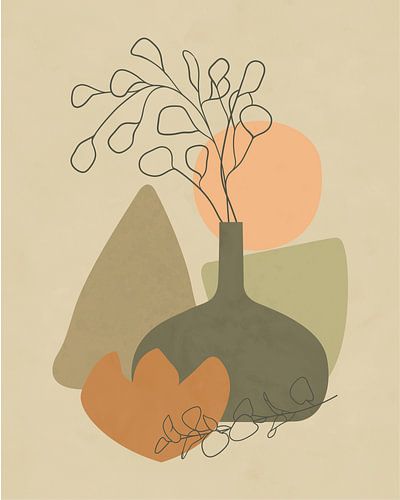 Modern stilleven van een eucalyptus-tak in een vaas