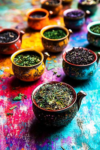 Des herbes colorées dans des coupes délicates