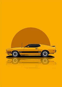 Kunst 1973 Ford Mustang Geel van D.Crativeart