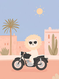 Lion Riding through the Desert Town – Nursery Art